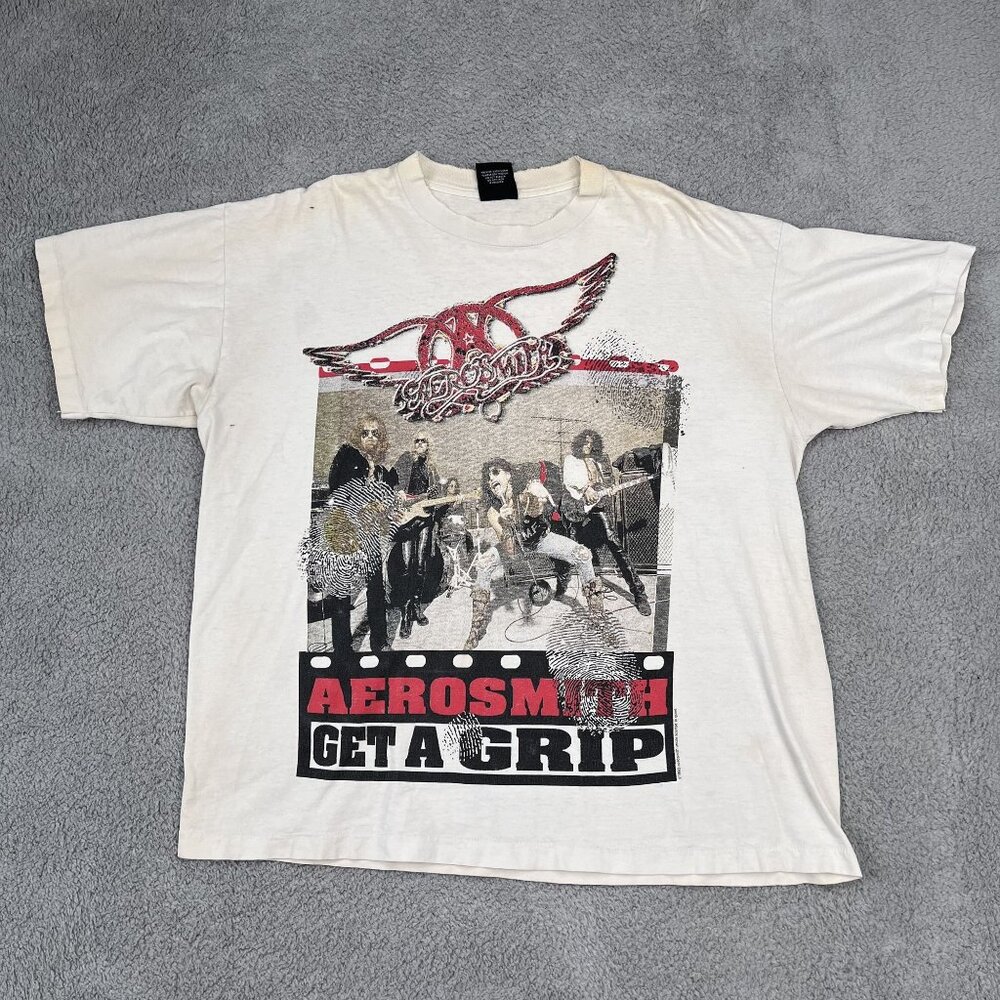 VTG Aerosmith Get a Grip White 1993 Tour T-Shirt Sz XXL Giant Made in USA